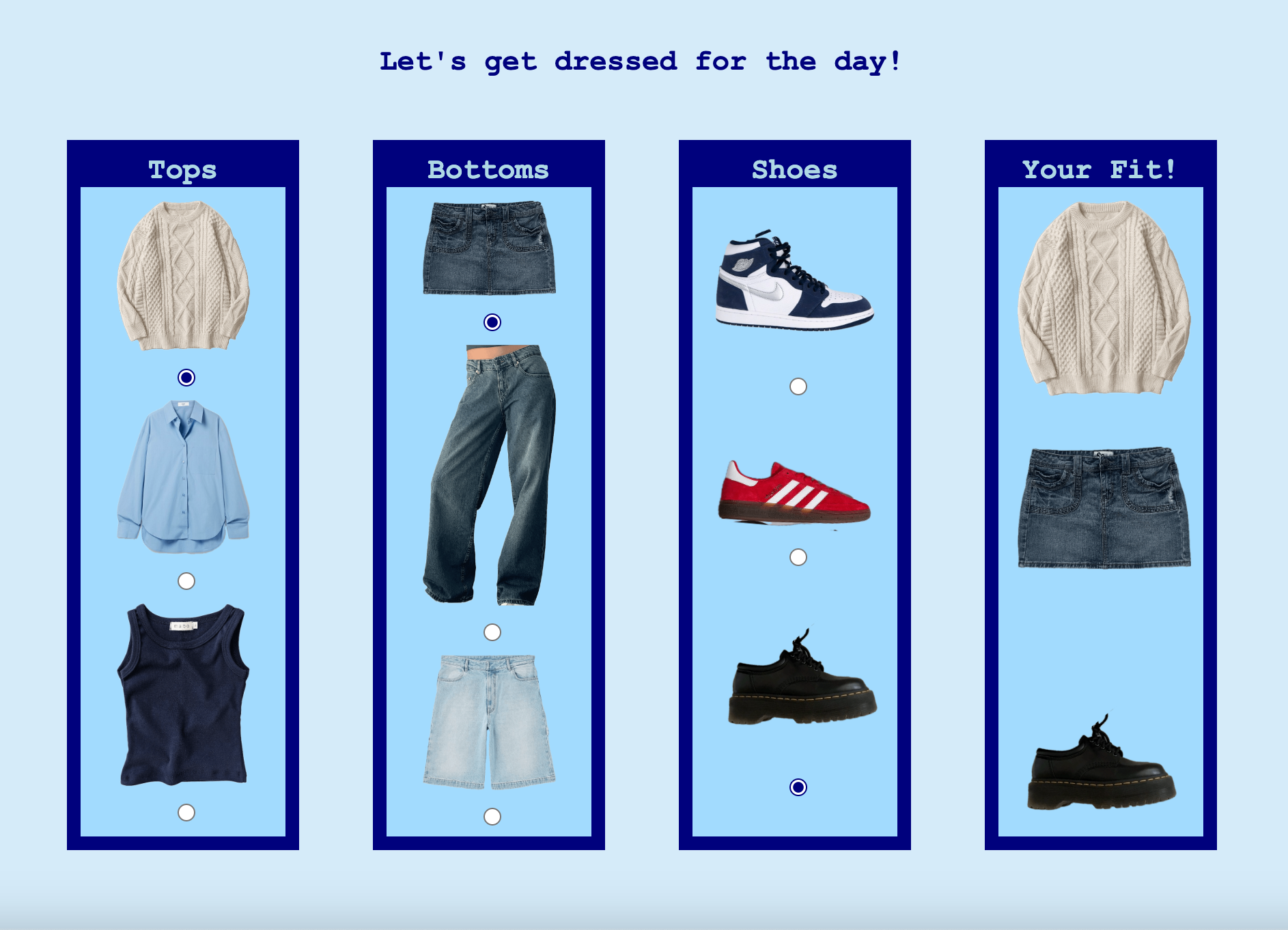 Snapshot of dress up site