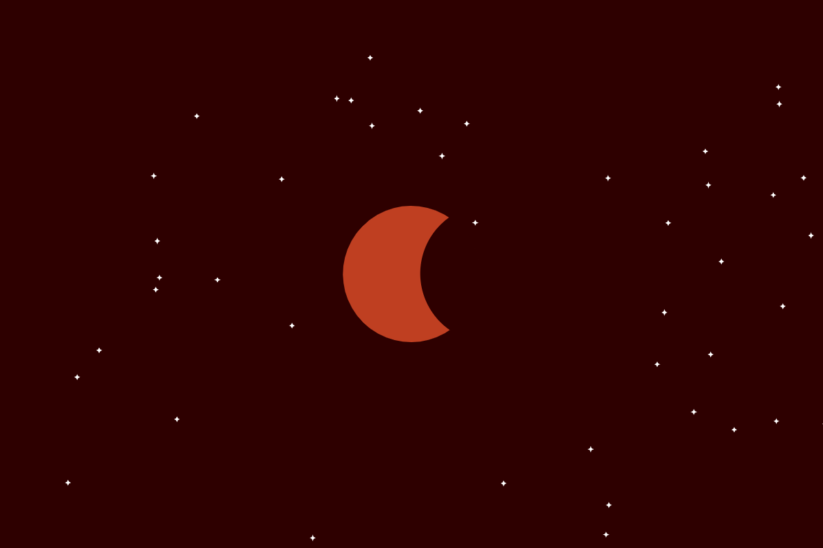 Snapshot of p5.js clock, bloodmoon with stars