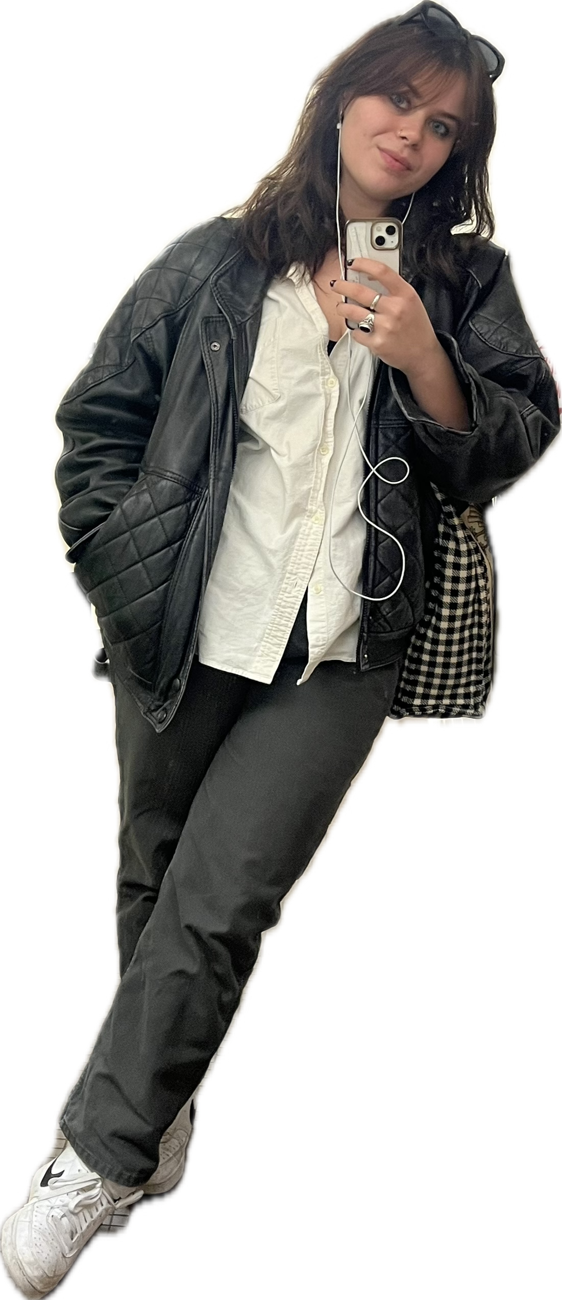 Olivia in a leather jacket