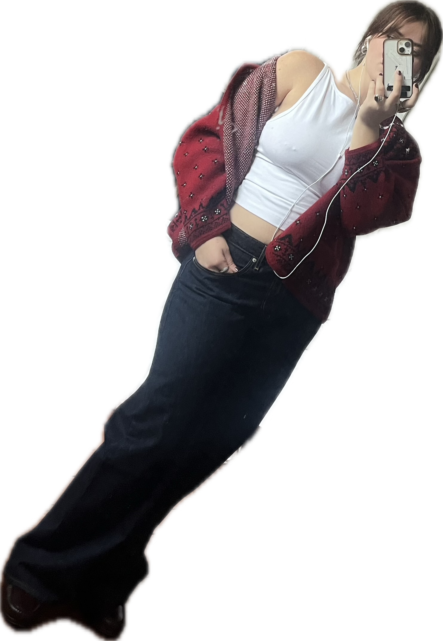 Olivia in a cardigan
