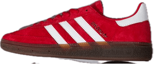 Adidas Sambas, base red, white stripes, brown soles