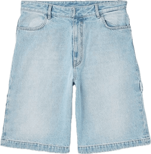 a pair of light-wash shorts, longline and low-waisted